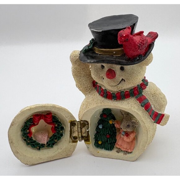 Vintge Snowman Figurine with Surprise Christmas Scene in Belly Mouse Tree - Picture 10 of 10